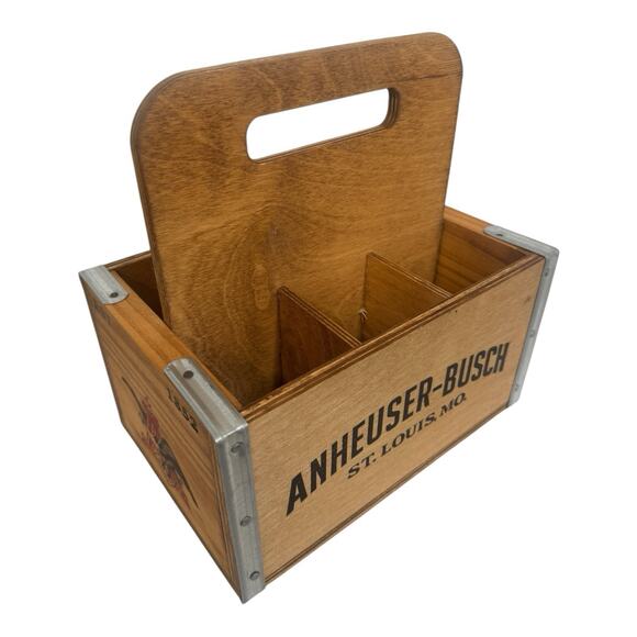 The Whisperwood Collection Anheuser-Busch Wooden 6 Pack Beer Bottle Carrier USA - Picture 3 of 7